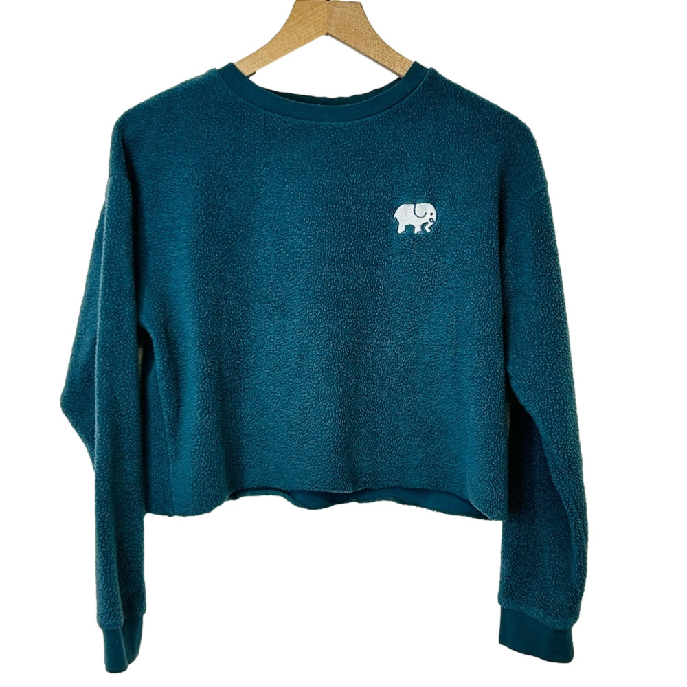 Ivory Ella Crop Crew Neck Sweatshirt Women’s Small 100% Organic Cotton Turquoise